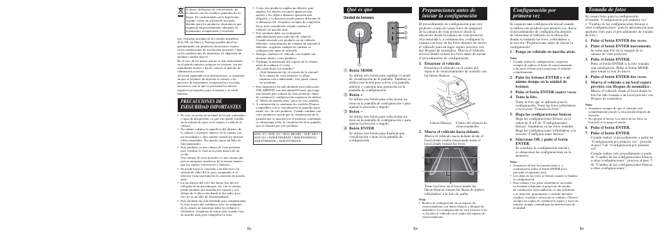 Precauciones de iseguridad importantes, Qué es que, Preparaciones antes de iniciar la configuración | Configuración por primera vez, Tomada de fotos | Pioneer ND-BC20PA User Manual | Page 4 / 6