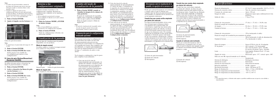 Retorno a las configuraciones originales, Visualización de la pantalla, Cambio del modo de visualización de la pantalla | Especificaciones | Pioneer ND-BC20PA User Manual | Page 6 / 6