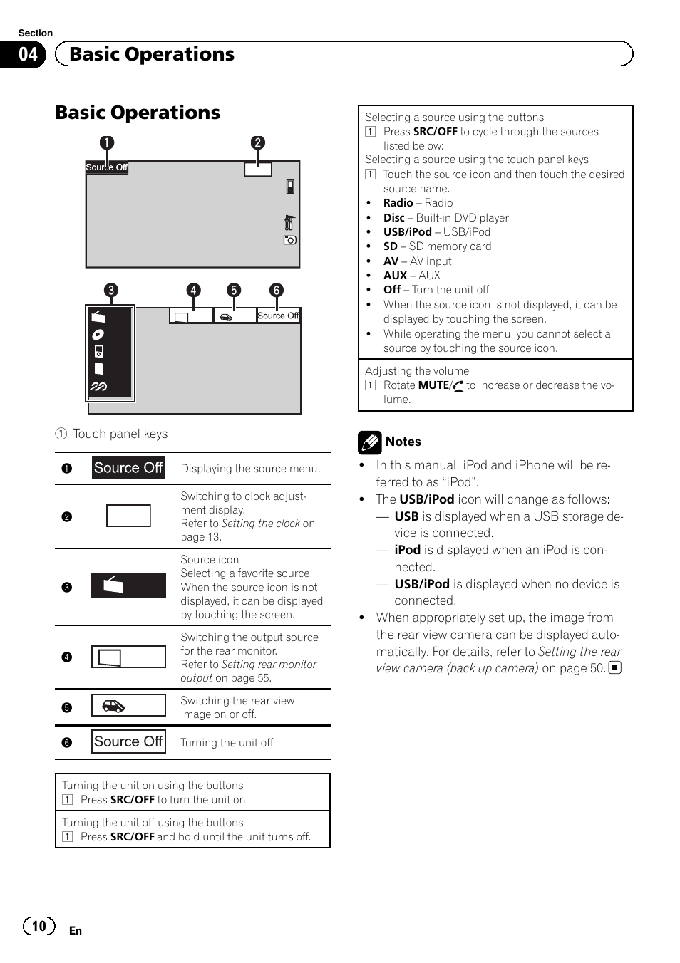 Basic operations basic operations, Basic operations, 04 basic operations | Front | Pioneer AVH-5200DVD User Manual | Page 10 / 80