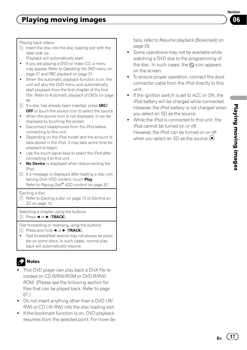 Playing moving images | Pioneer AVH-5200DVD User Manual | Page 17 / 80