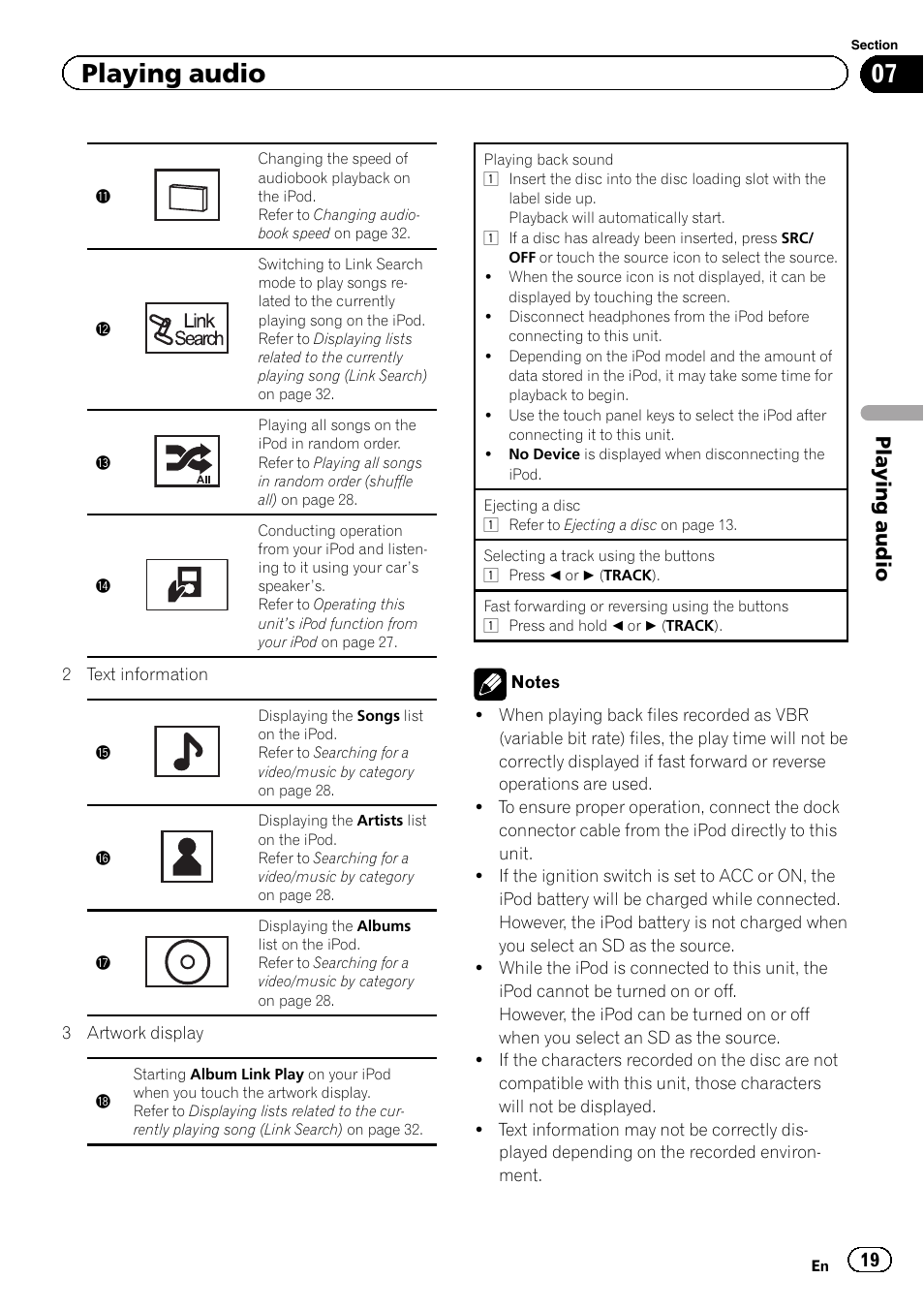 Playing audio | Pioneer AVH-5200DVD User Manual | Page 19 / 80