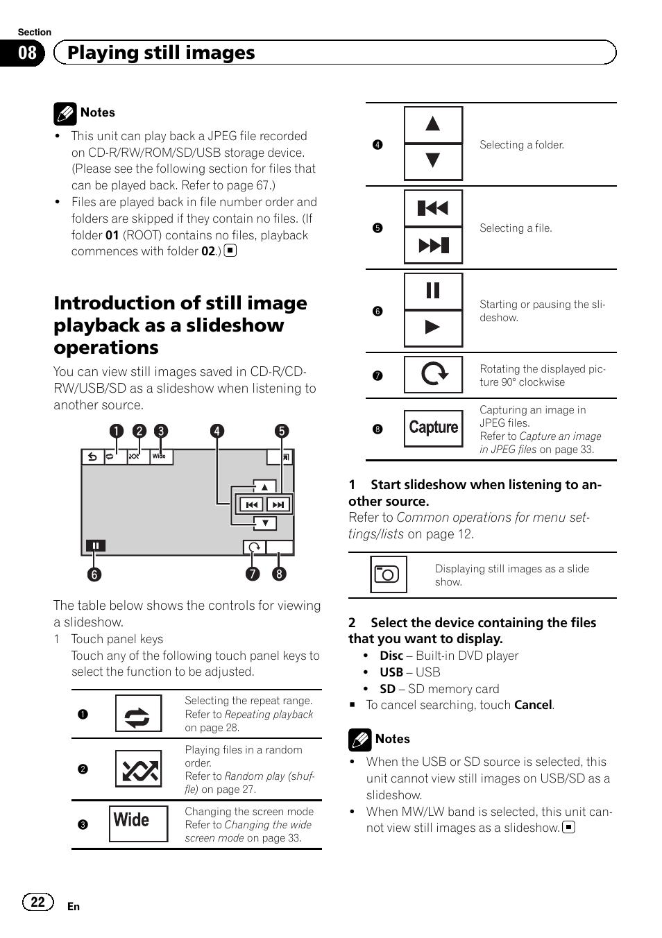 Introduction of still image playback as a, Slideshow operations, 08 playing still images | Pioneer AVH-5200DVD User Manual | Page 22 / 80