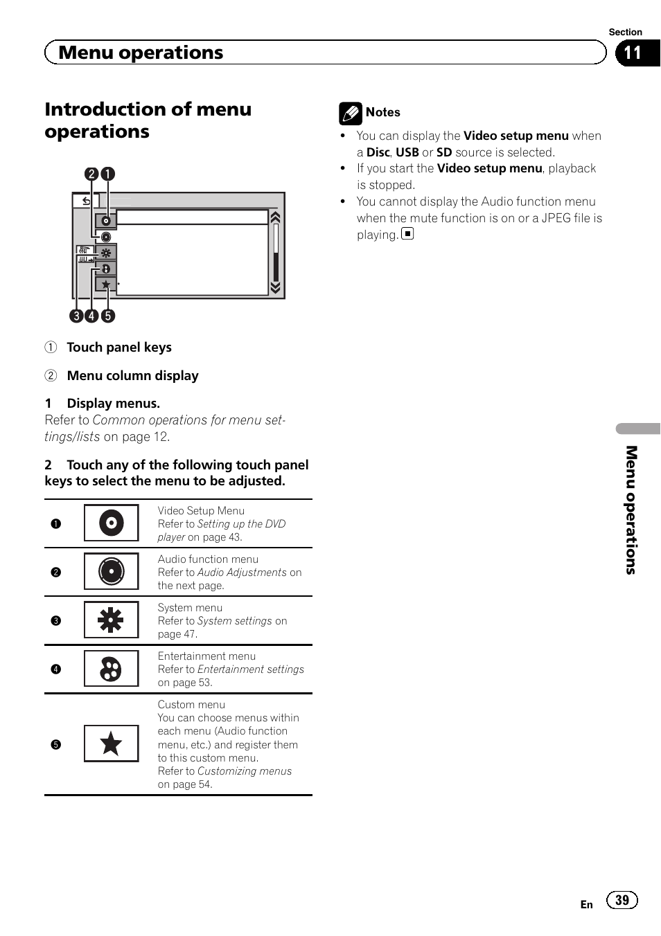 Menu operations introduction of menu operations, Introduction of menu operations, Menu operations | Pioneer AVH-5200DVD User Manual | Page 39 / 80