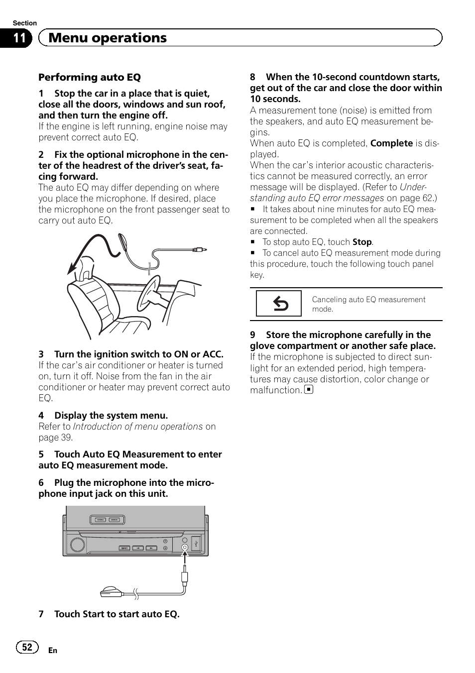 11 menu operations | Pioneer AVH-5200DVD User Manual | Page 52 / 80