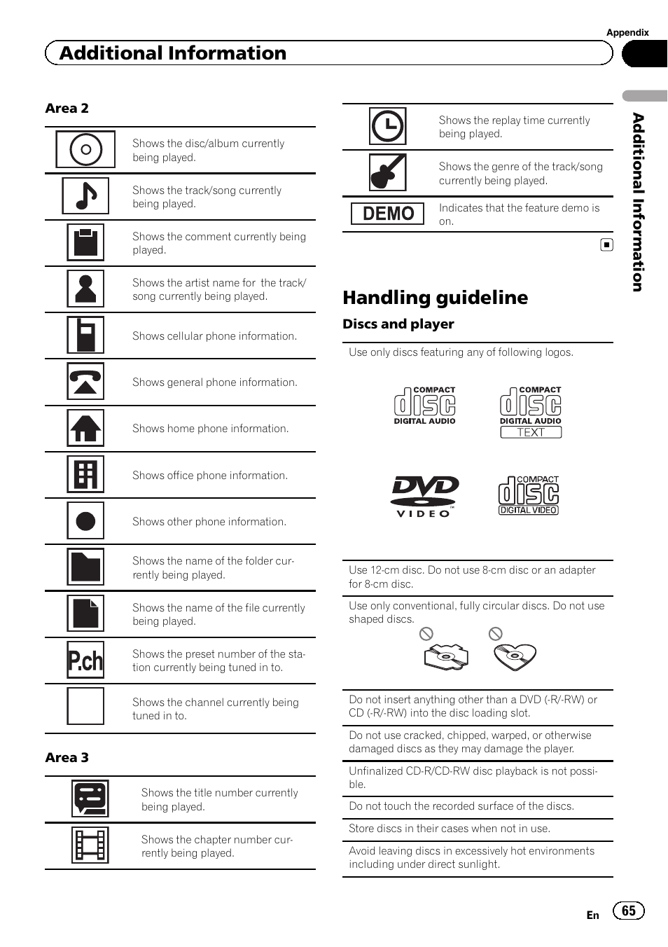 Handling guideline 65, Handling guideline, Additional information | Pioneer AVH-5200DVD User Manual | Page 65 / 80