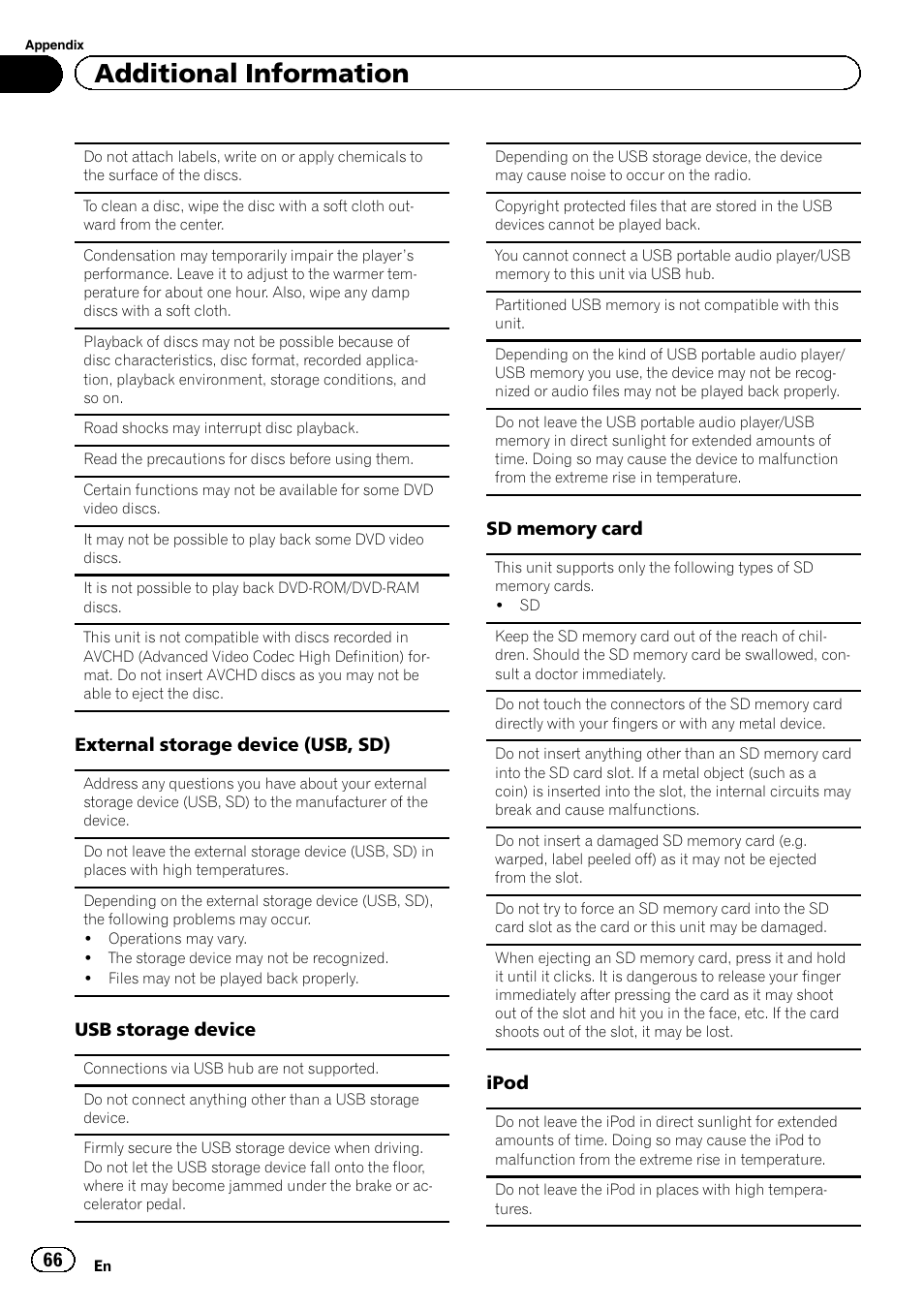 Additional information | Pioneer AVH-5200DVD User Manual | Page 66 / 80