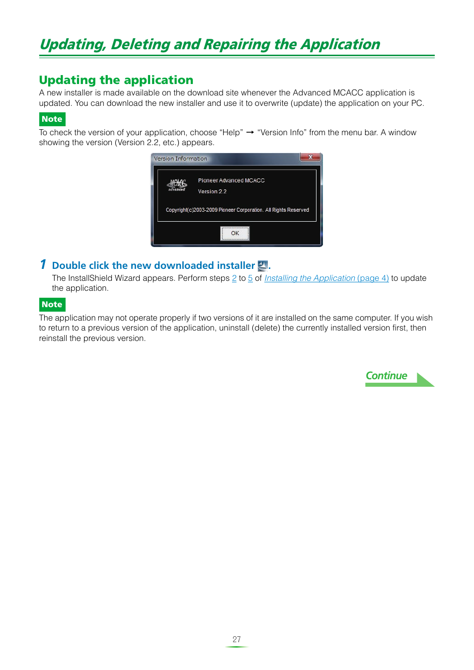 Updating, deleting and repairing the application, Updating the application | Pioneer SC-LX82 User Manual | Page 27 / 36