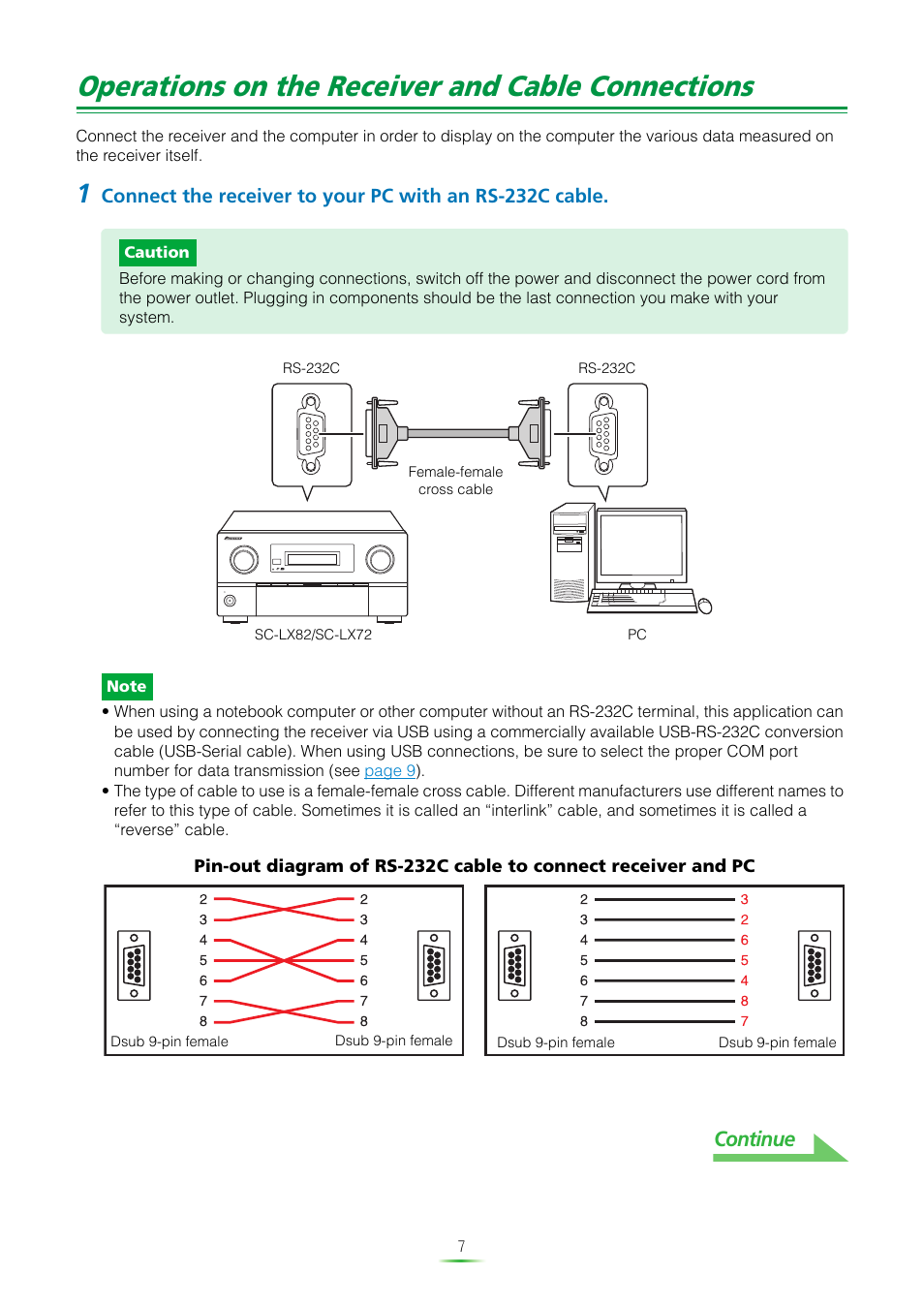 Operations on the receiver and cable connections, Continue | Pioneer SC-LX82 User Manual | Page 7 / 36