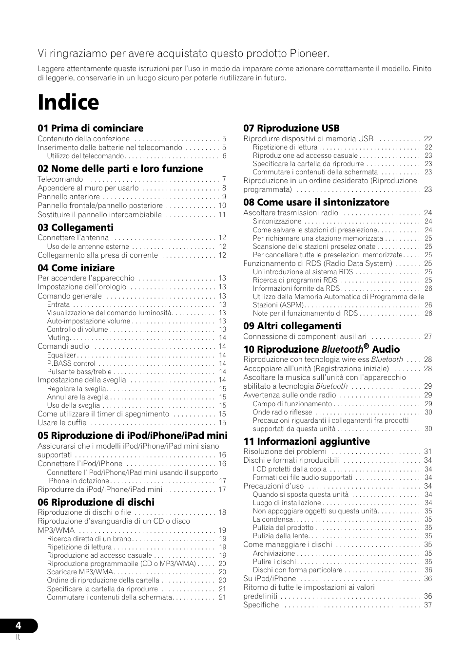 Istruzioni per l’uso, Indice | Pioneer X-SMC00 User Manual | Page 112 / 256