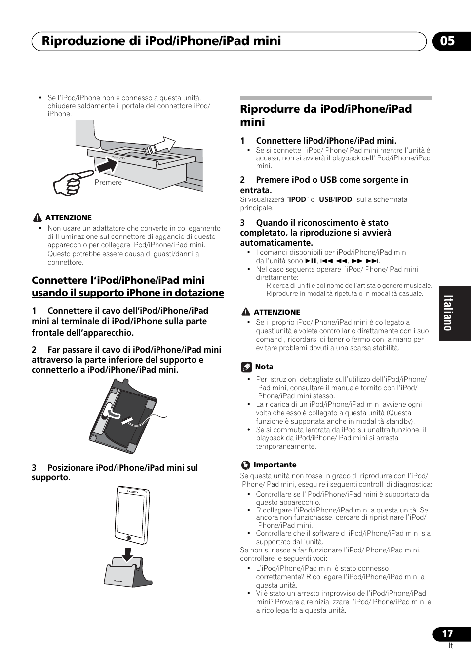 Riprodurre da ipod/iphone/ipad mini, Riproduzione di ipod/iphone/ipad mini 05 | Pioneer X-SMC00 User Manual | Page 125 / 256