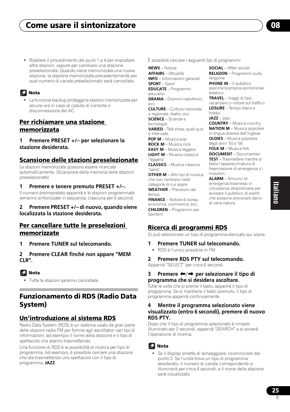 Funzionamento di rds (radio data system), Come usare il sintonizzatore 08 | Pioneer X-SMC00 User Manual | Page 133 / 256