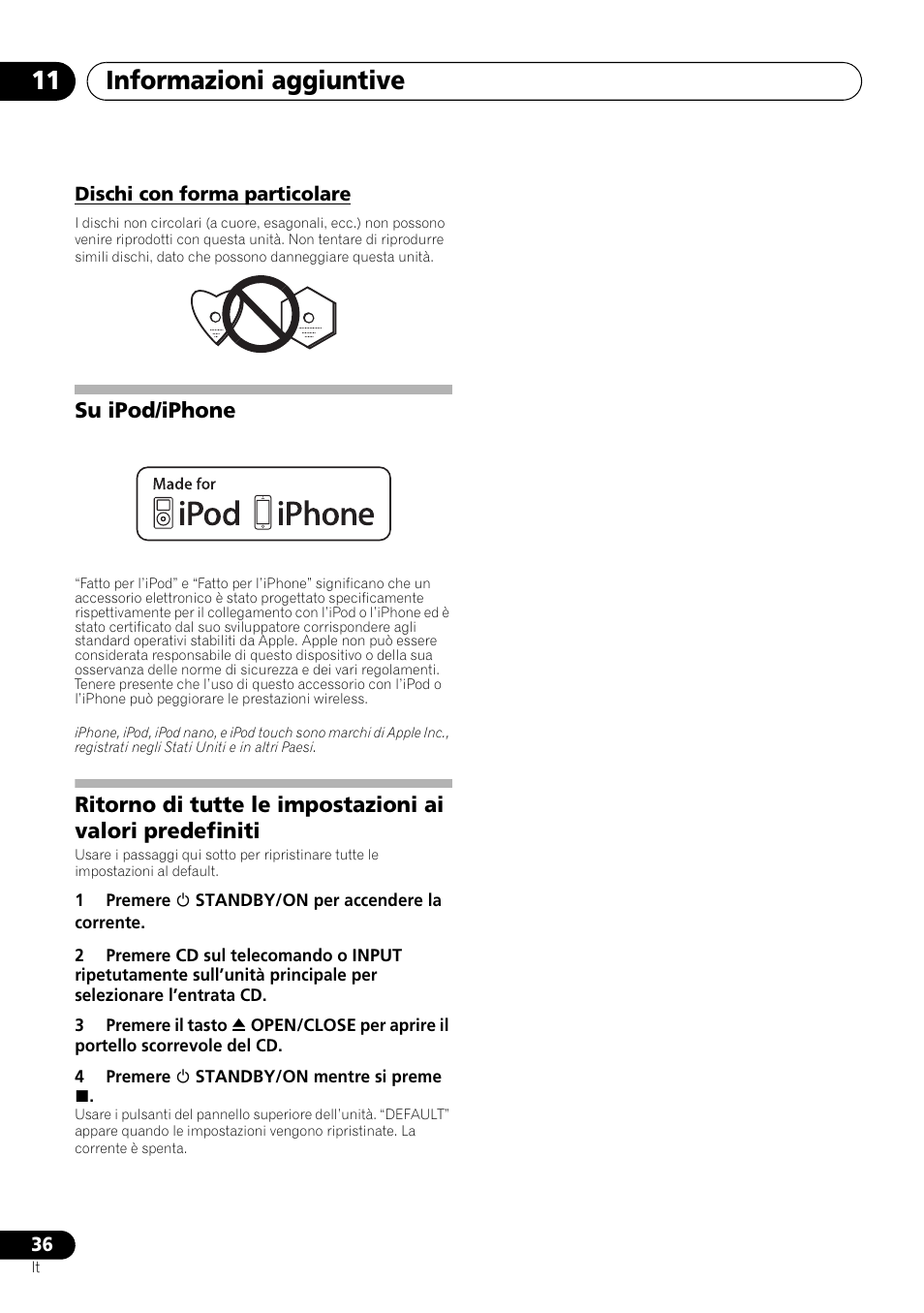 Dischi con forma particolare, Informazioni aggiuntive 11, Su ipod/iphone | Pioneer X-SMC00 User Manual | Page 144 / 256