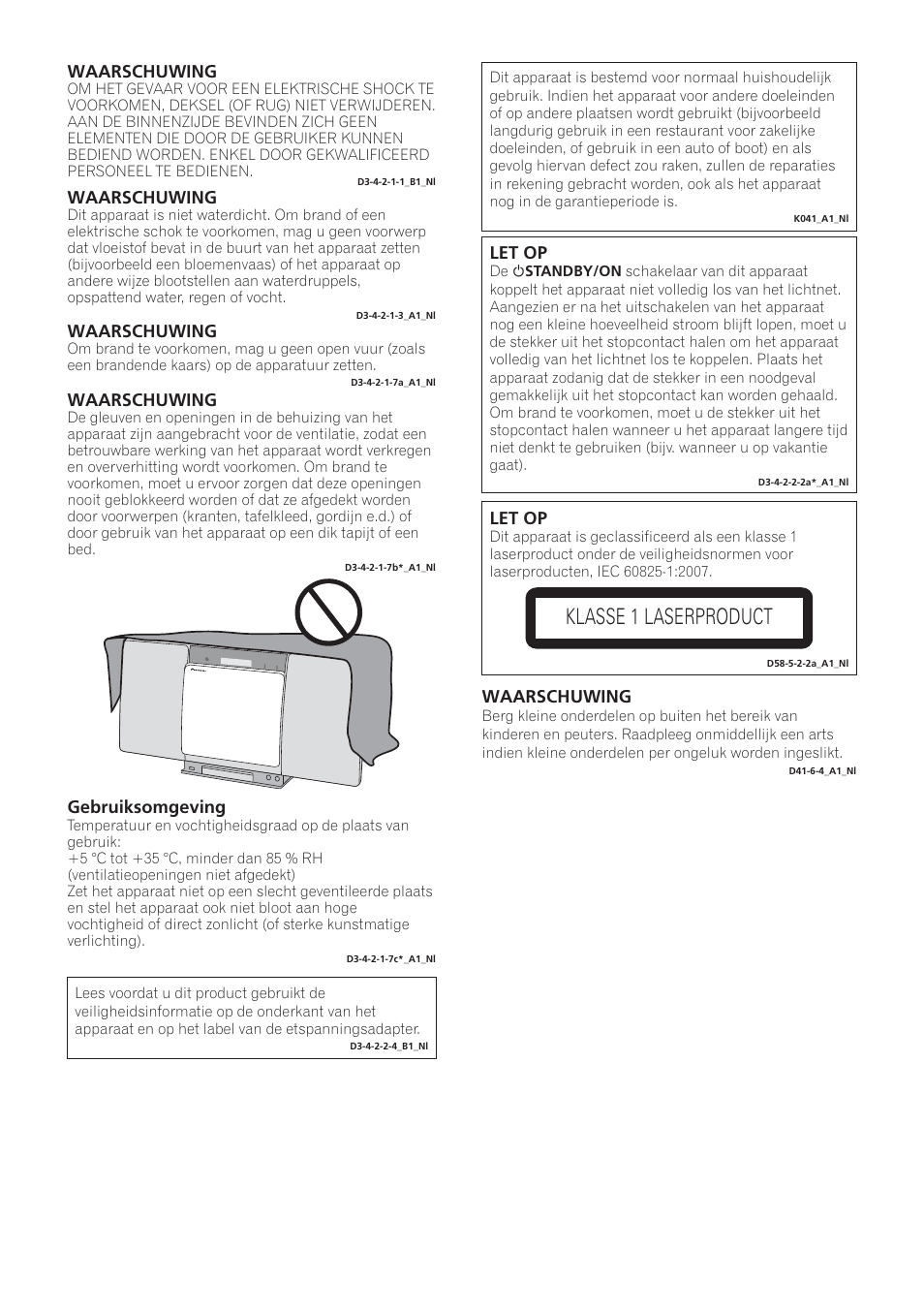 X-smc_syxe8_nl, Klasse 1 laserproduct, Let op | Gebruiksomgeving, Waarschuwing | Pioneer X-SMC00 User Manual | Page 146 / 256