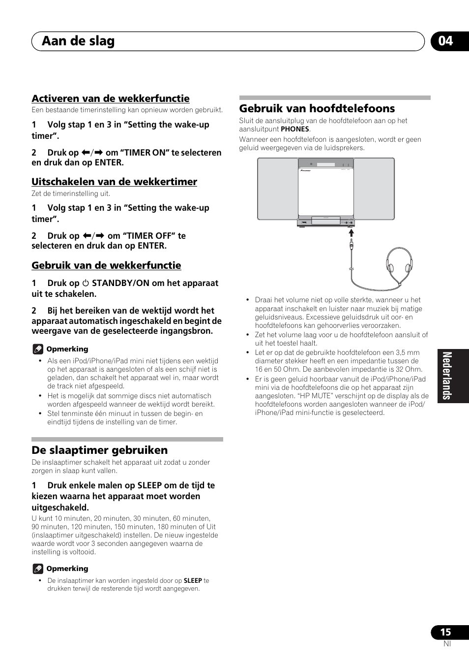 De slaaptimer gebruiken gebruik van hoofdtelefoons, Aan de slag 04, De slaaptimer gebruiken | Gebruik van hoofdtelefoons | Pioneer X-SMC00 User Manual | Page 159 / 256