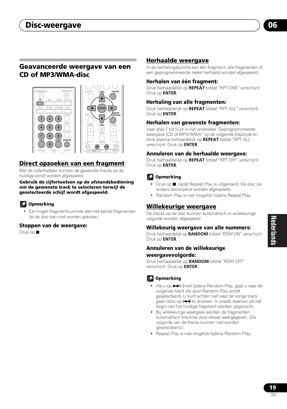 Geavanceerde weergave van een cd of mp3/wma- disc, Disc-weergave 06, Geavanceerde weergave van een cd of mp3/wma-disc | Direct opzoeken van een fragment, Herhaalde weergave, Willekeurige weergave, Stoppen van de weergave, Herhalen van één fragment, Herhaling van alle fragmenten, Herhalen van gewenste fragmenten | Pioneer X-SMC00 User Manual | Page 163 / 256
