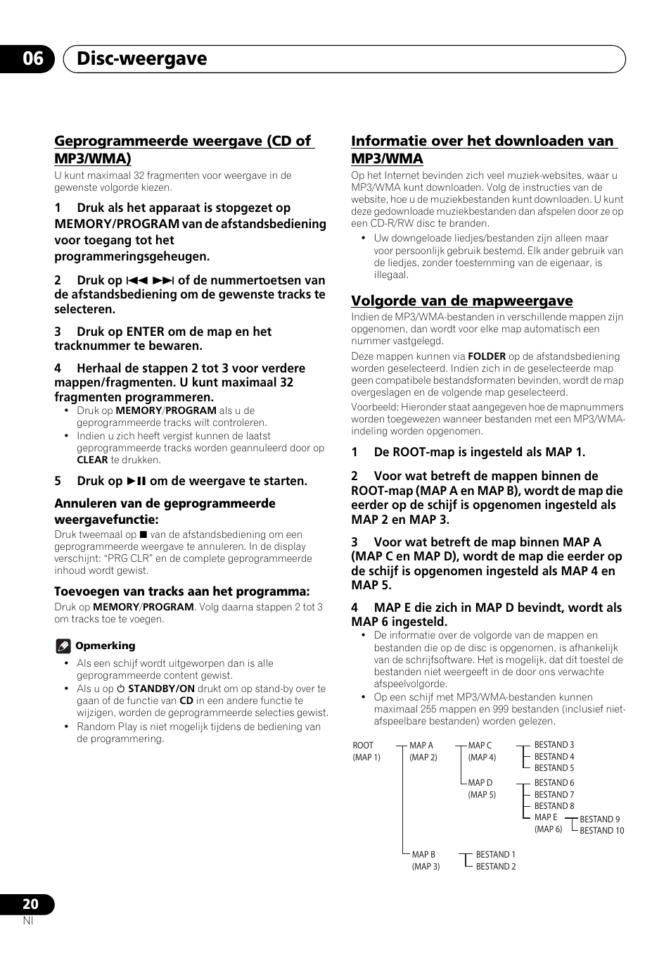 Disc-weergave 06, Geprogrammeerde weergave (cd of mp3/wma), Informatie over het downloaden van mp3/wma | Volgorde van de mapweergave | Pioneer X-SMC00 User Manual | Page 164 / 256