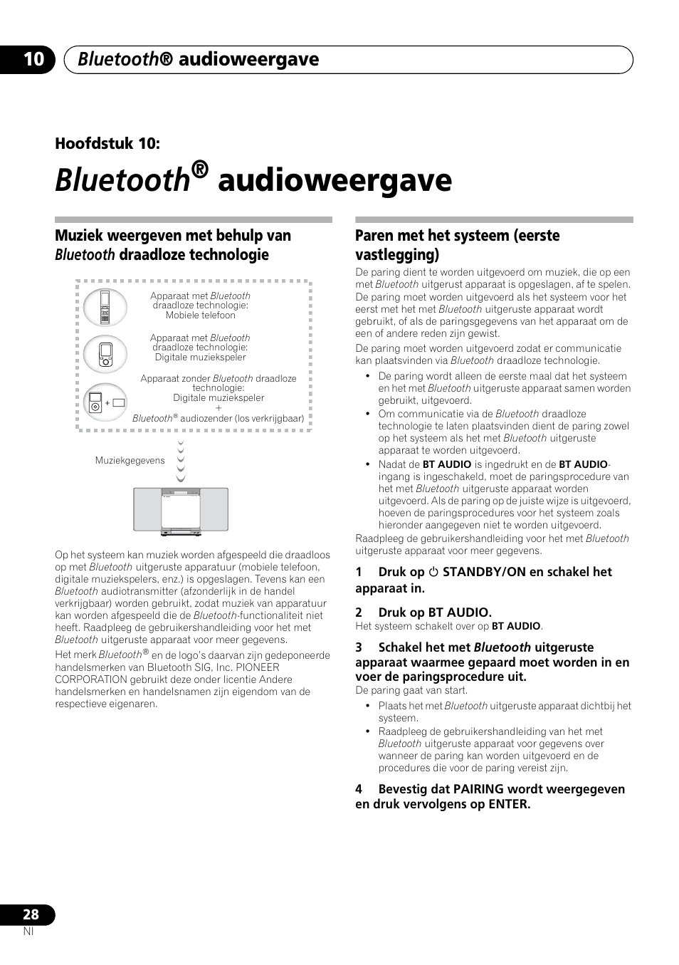 10 bluetooth, Audioweergave, Bluetooth | Bluetooth ® audioweergave, Hoofdstuk 10, Paren met het systeem (eerste vastlegging) | Pioneer X-SMC00 User Manual | Page 172 / 256