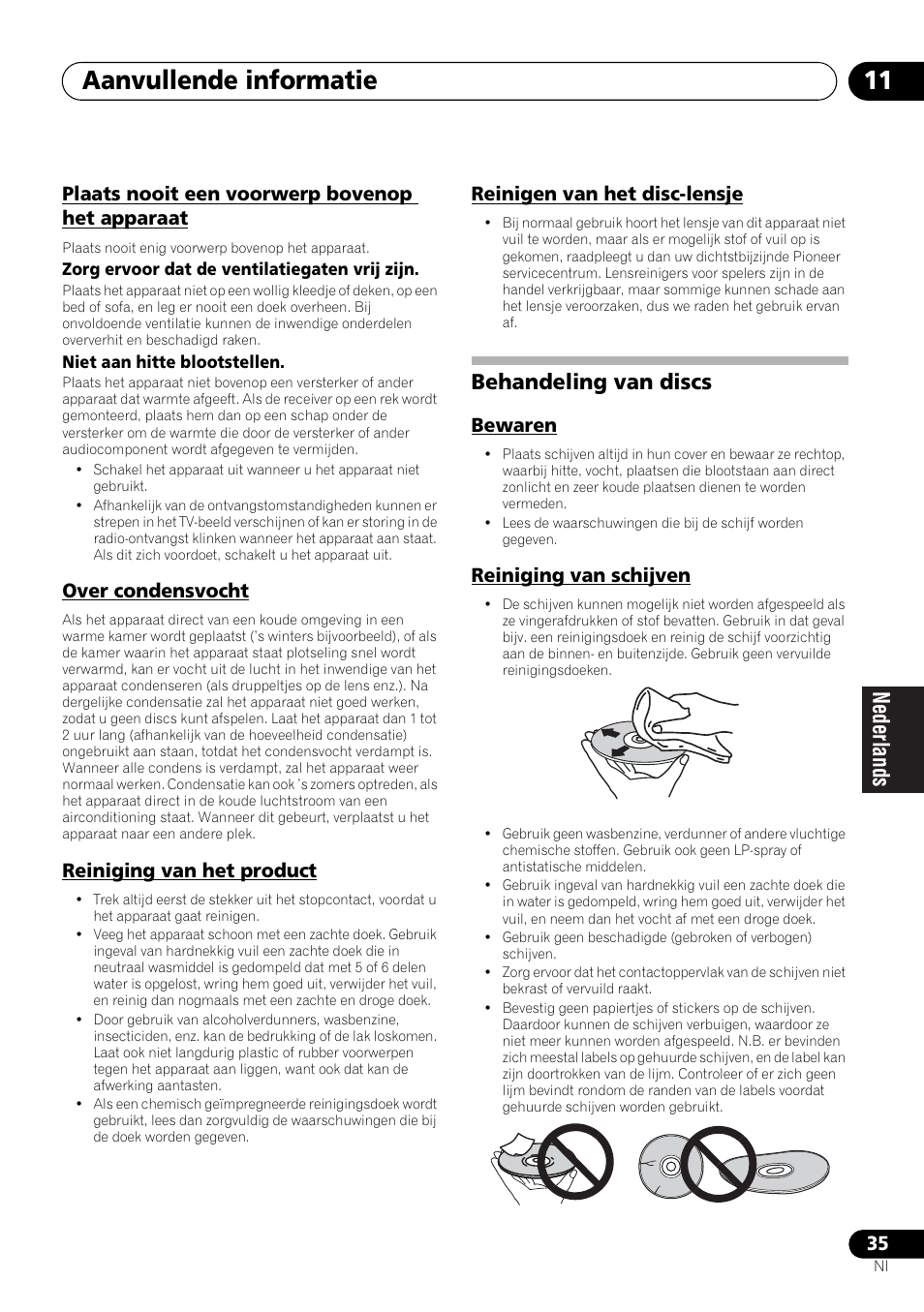 Behandeling van discs, Bewaren reiniging van schijven, Aanvullende informatie 11 | Pioneer X-SMC00 User Manual | Page 179 / 256