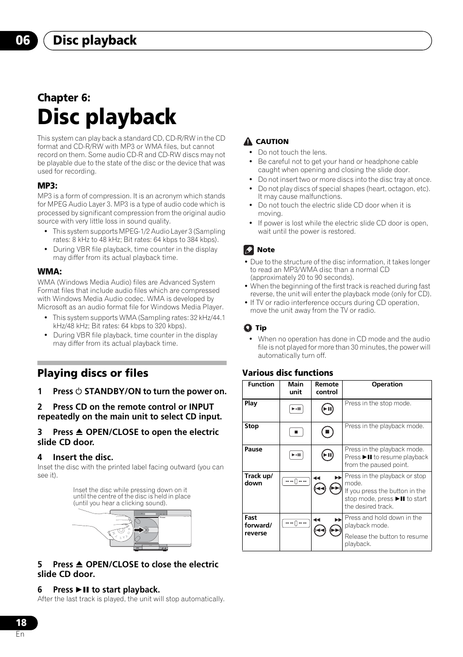 06 disc playback, Playing discs or files, Disc playback | Disc playback 06, Chapter 6 | Pioneer X-SMC00 User Manual | Page 18 / 256