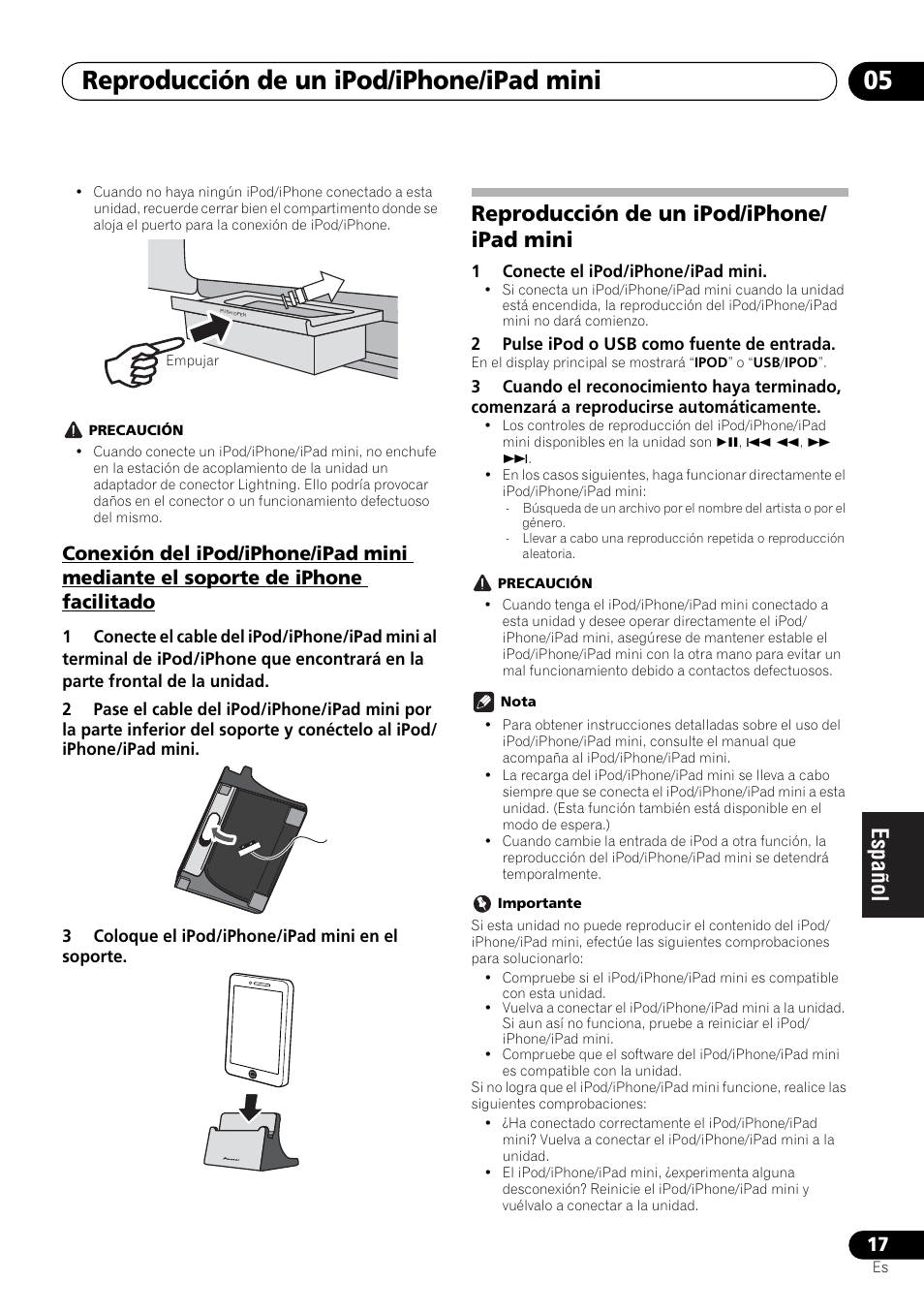 Reproducción de un ipod/iphone/ipad mini, Reproducción de un ipod/iphone/ipad mini 05, Reproducción de un ipod/iphone/ ipad mini | Pioneer X-SMC00 User Manual | Page 197 / 256