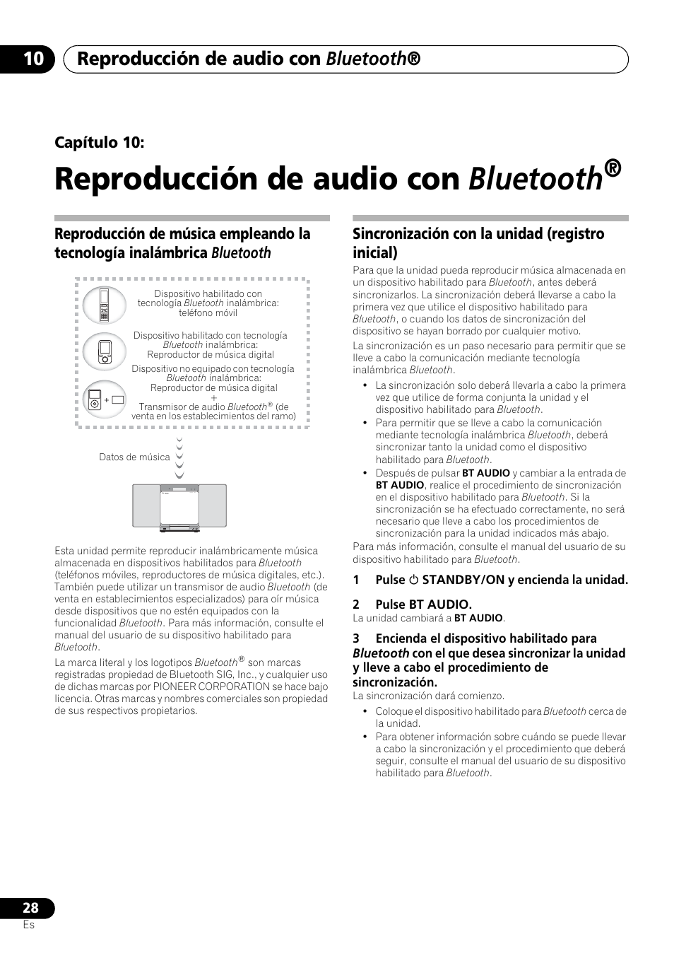 10 reproducción de audio con bluetooth, Reproducción de audio con bluetooth, Capítulo 10 | Sincronización con la unidad (registro inicial) | Pioneer X-SMC00 User Manual | Page 208 / 256