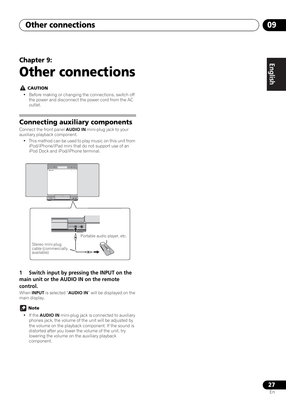 09 other connections, Connecting auxiliary components, Other connections | Other connections 09, English français español, Chapter 9 | Pioneer X-SMC00 User Manual | Page 27 / 256