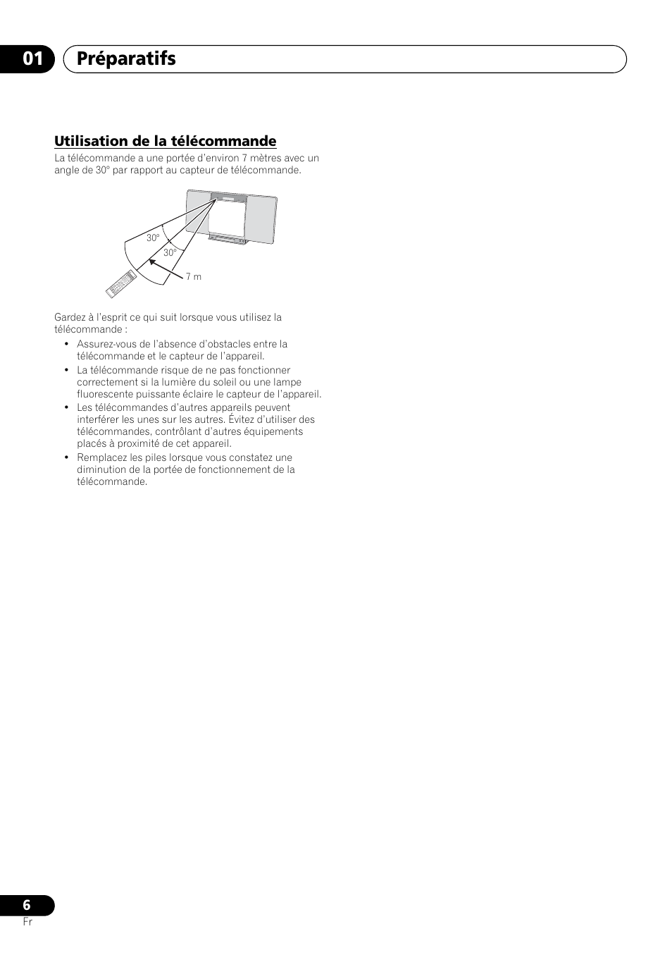 Utilisation de la télécommande, Préparatifs 01 | Pioneer X-SMC00 User Manual | Page 42 / 256