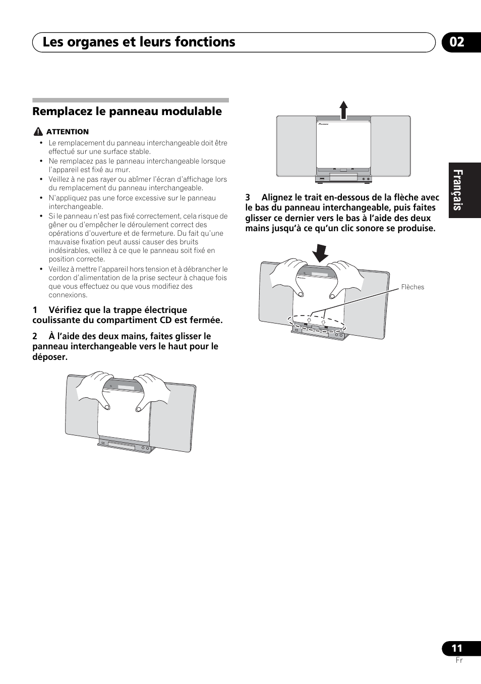Remplacez le panneau modulable, Les organes et leurs fonctions 02 | Pioneer X-SMC00 User Manual | Page 47 / 256