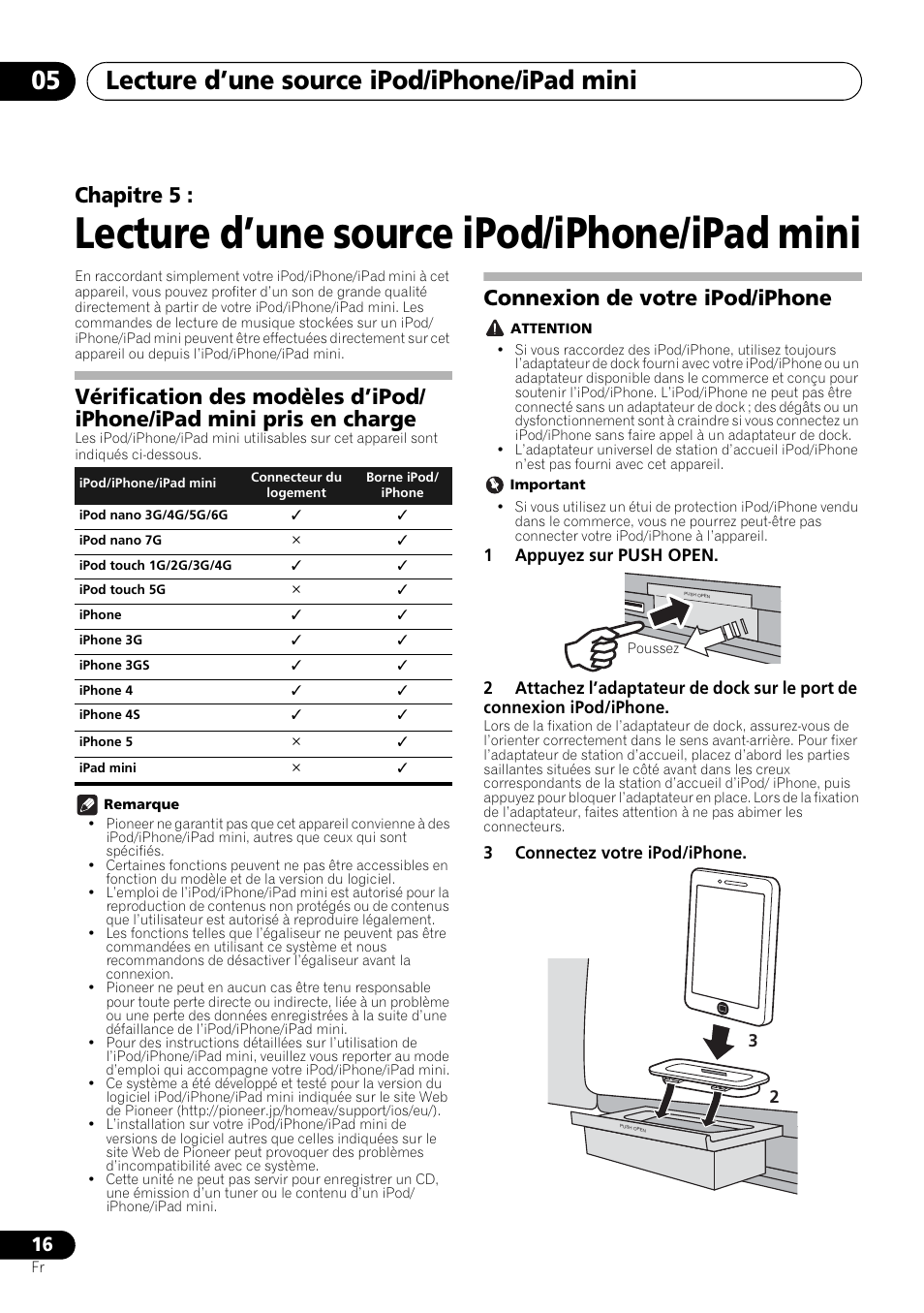 05 lecture d’une source ipod/iphone/ipad mini, Lecture d’une source ipod/iphone/ipad mini, Lecture d’une source ipod/iphone/ipad mini 05 | Chapitre 5, Connexion de votre ipod/iphone | Pioneer X-SMC00 User Manual | Page 52 / 256