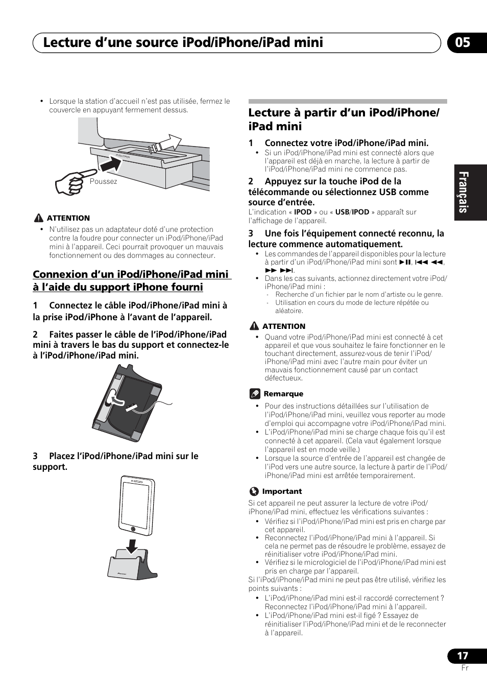 Lecture à partir d’un ipod/iphone/ipad mini, Lecture d’une source ipod/iphone/ipad mini 05, Lecture à partir d’un ipod/iphone/ ipad mini | Pioneer X-SMC00 User Manual | Page 53 / 256
