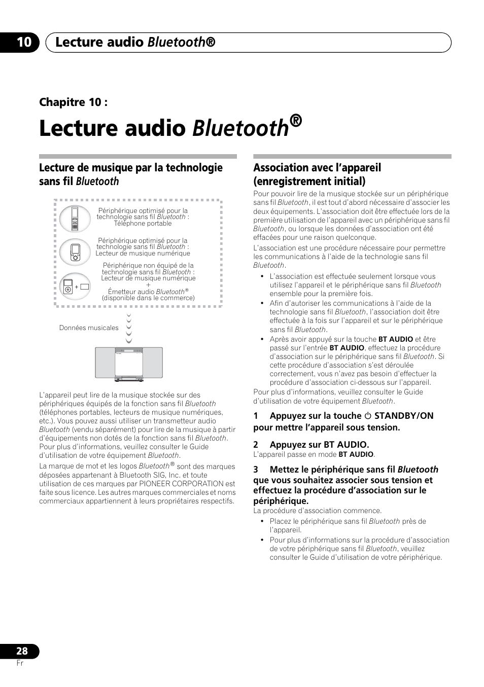 10 lecture audio bluetooth, Lecture audio bluetooth, Chapitre 10 | Pioneer X-SMC00 User Manual | Page 64 / 256