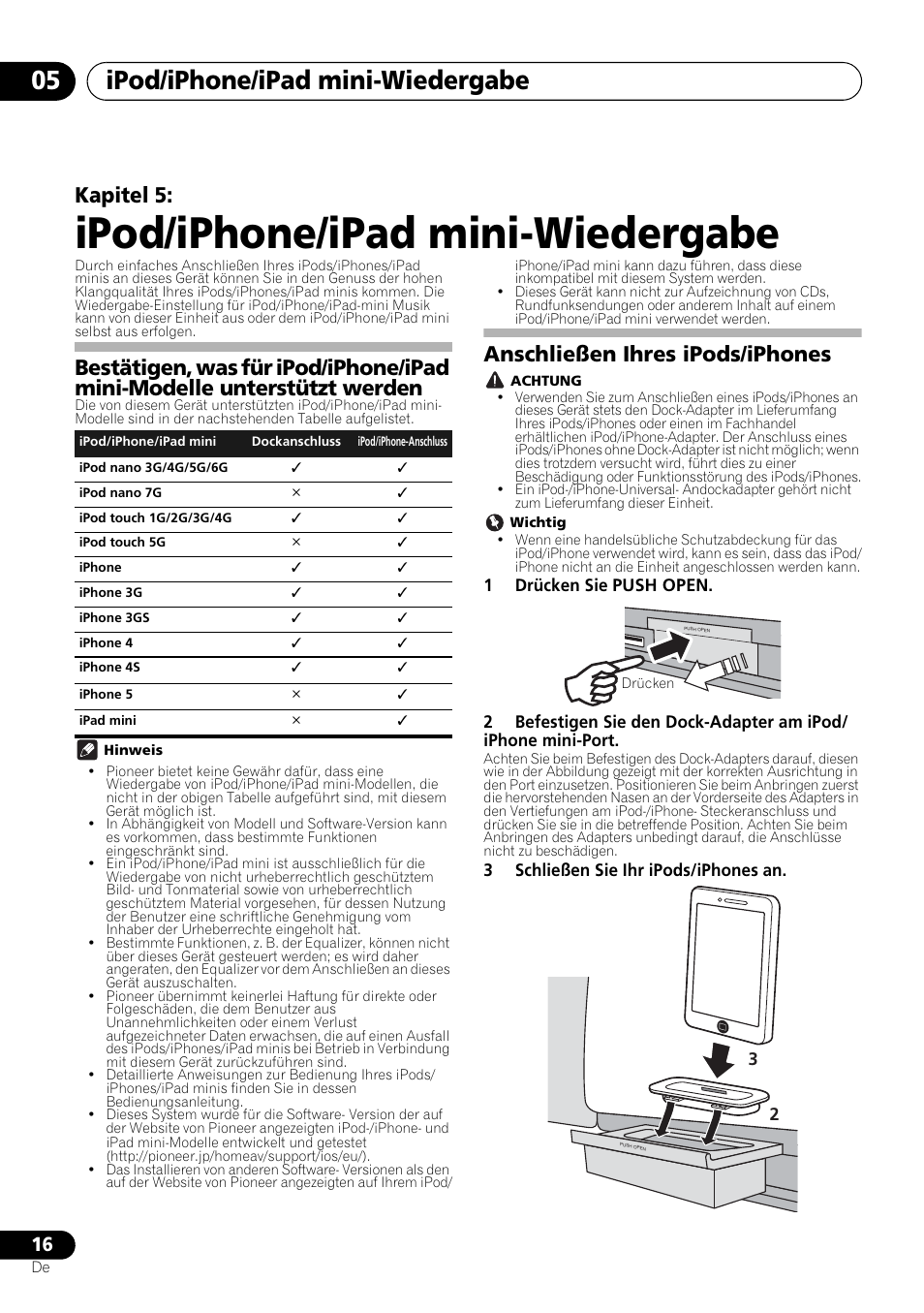 05 ipod/iphone/ipad mini-wiedergabe, Ipod/iphone/ipad mini-wiedergabe, Ipod/iphone/ipad mini-wiedergabe 05 | Kapitel 5, Anschließen ihres ipods/iphones | Pioneer X-SMC00 User Manual | Page 88 / 256