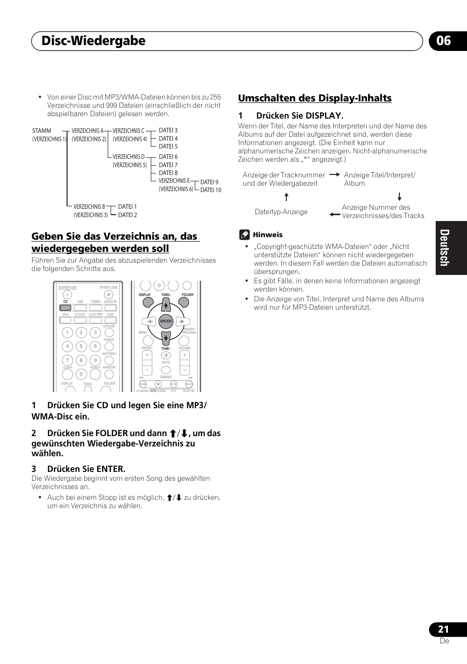 Disc-wiedergabe 06, Umschalten des display-inhalts, 1drücken sie display | Pioneer X-SMC00 User Manual | Page 93 / 256
