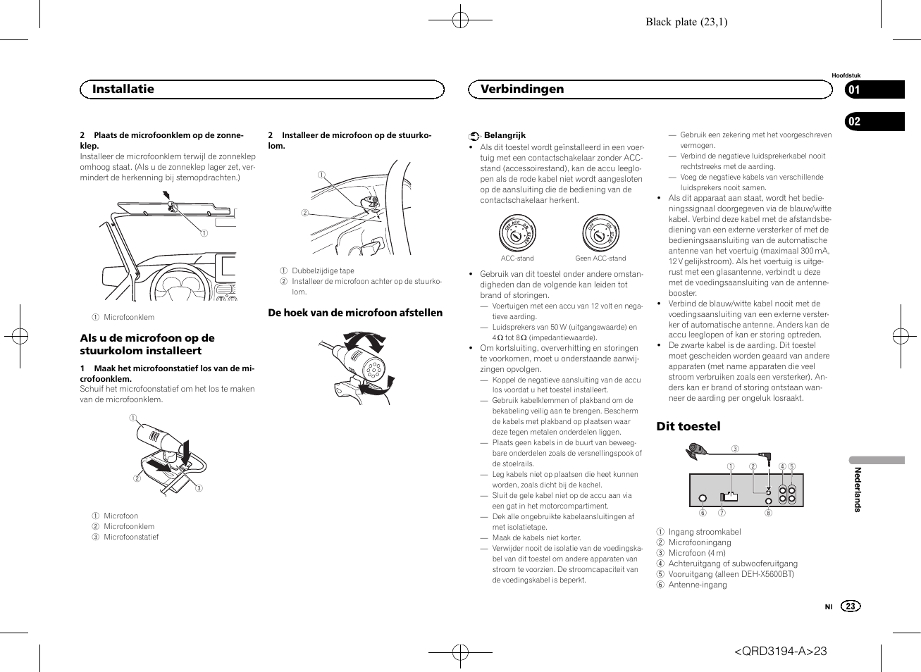 Dit toestel, Installatie, Verbindingen | Pioneer DEH-4600BT User Manual | Page 23 / 32