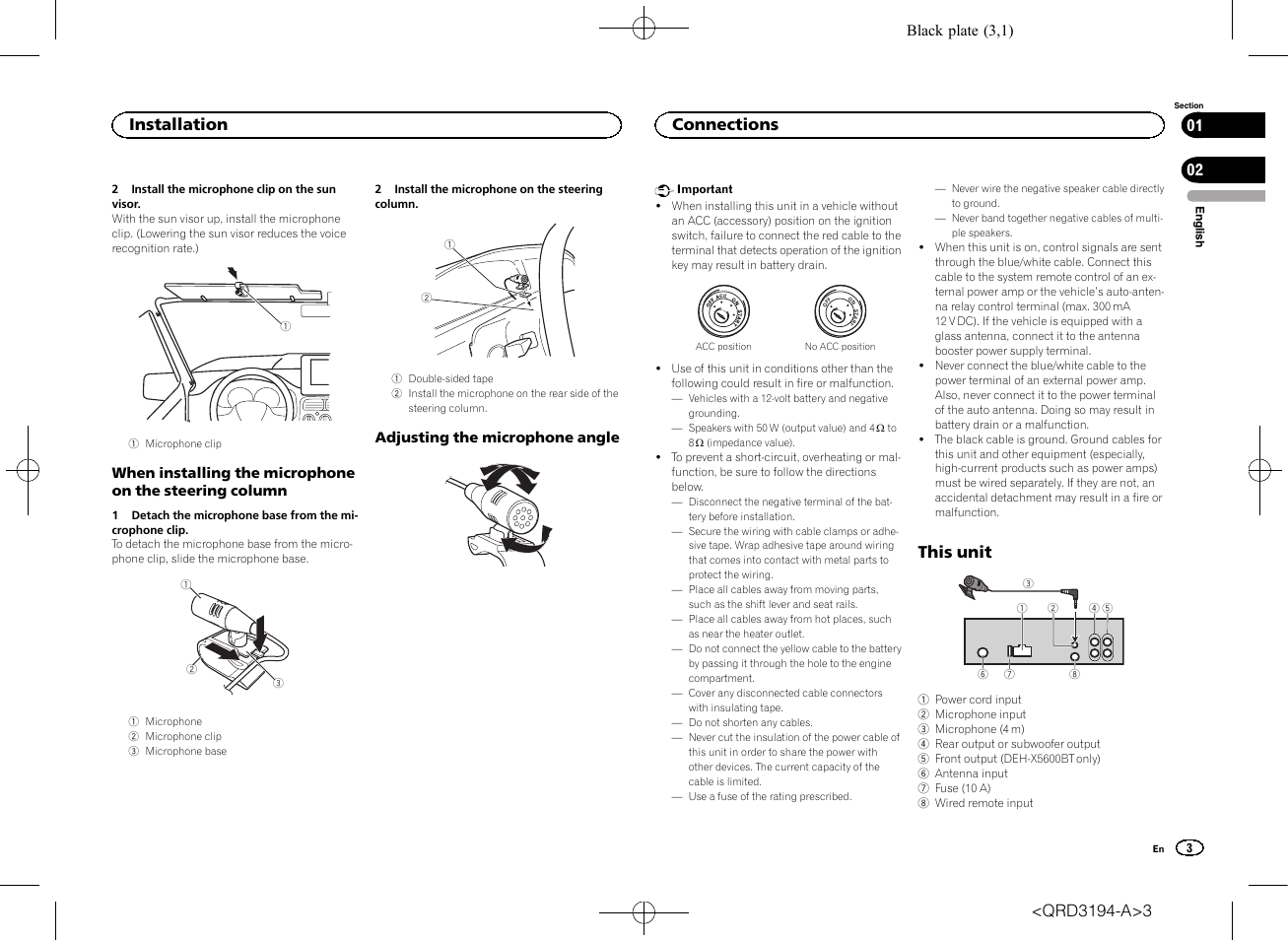 This unit, Installation, Connections | Pioneer DEH-4600BT User Manual | Page 3 / 32