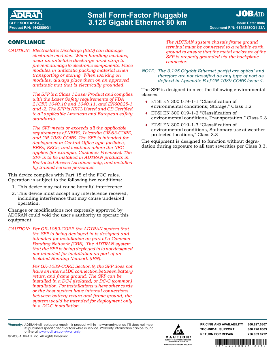 ADTRAN 1442880G1 User Manual | Page 2 / 2