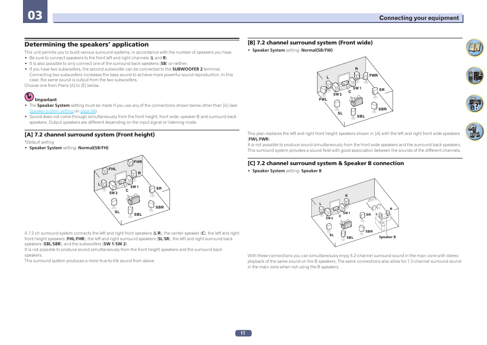 Determining the speakers’ application | Pioneer VSX-923-S User Manual | Page 17 / 115