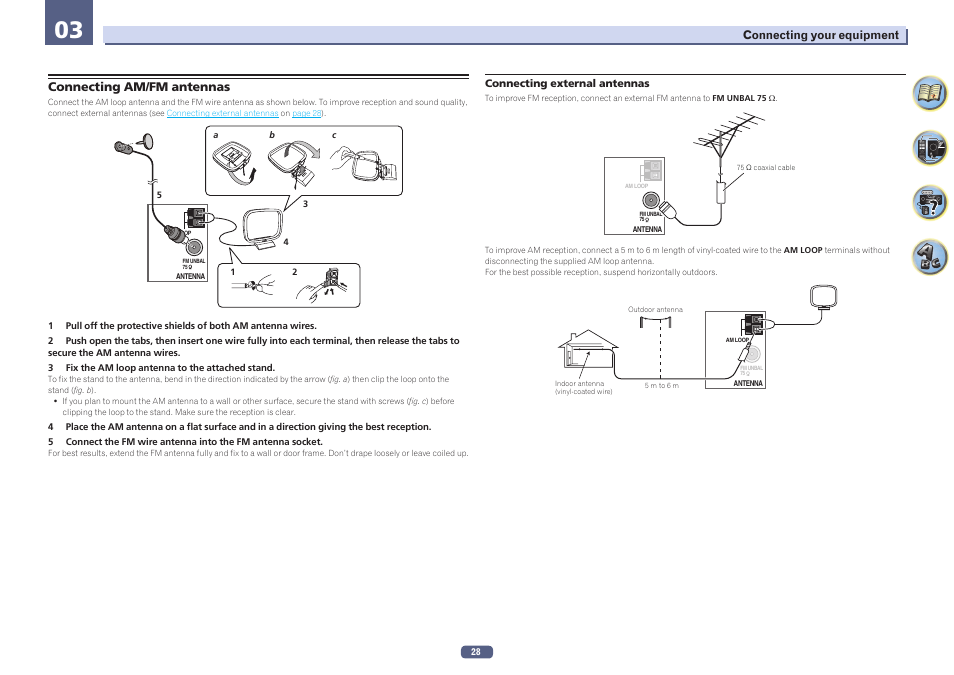 Connecting am/fm antennas | Pioneer VSX-923-S User Manual | Page 28 / 115