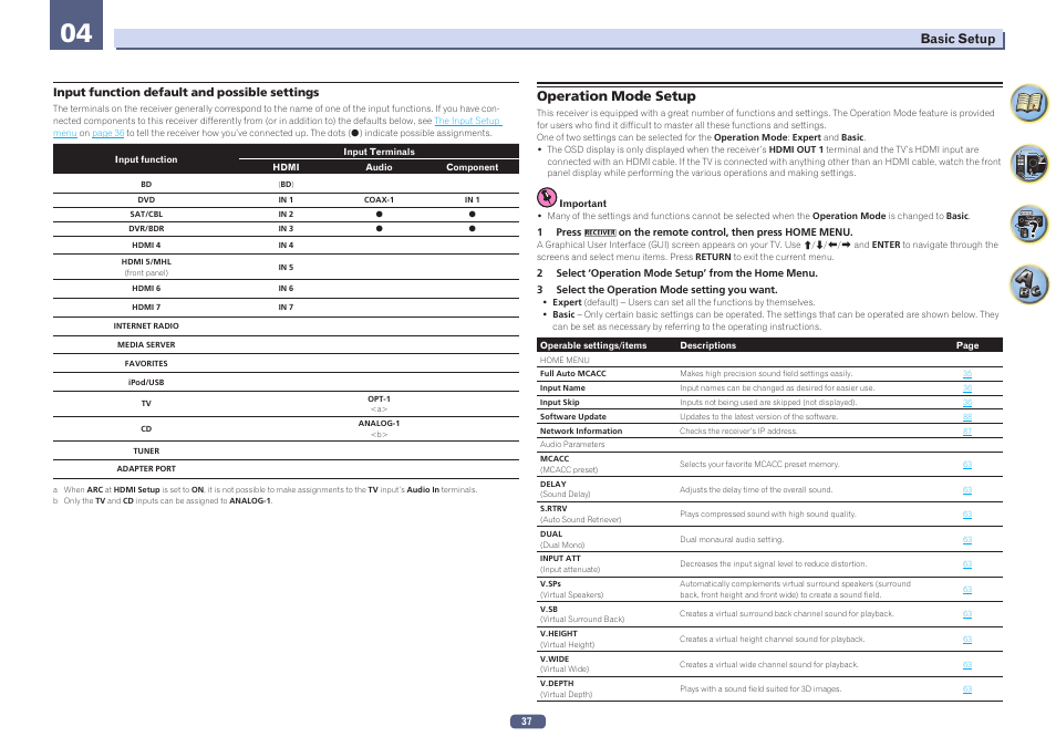 Operation mode setup | Pioneer VSX-923-S User Manual | Page 37 / 115