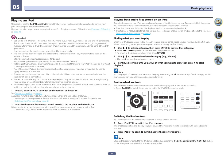 Playing an ipod | Pioneer VSX-923-S User Manual | Page 41 / 115