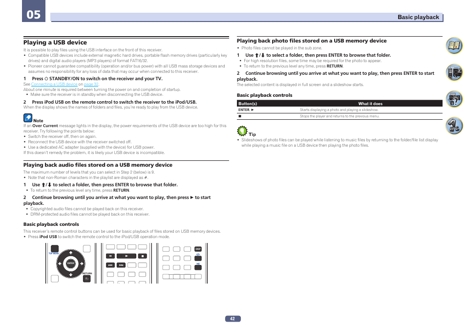 Playing a usb device | Pioneer VSX-923-S User Manual | Page 42 / 115