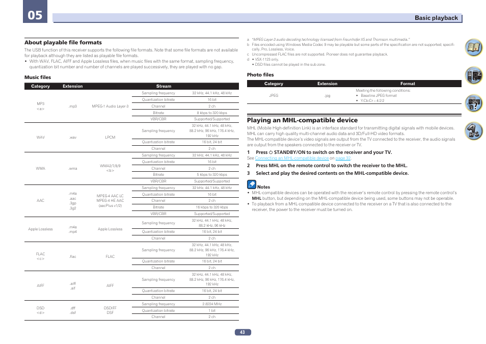 Playing an mhl-compatible device | Pioneer VSX-923-S User Manual | Page 43 / 115