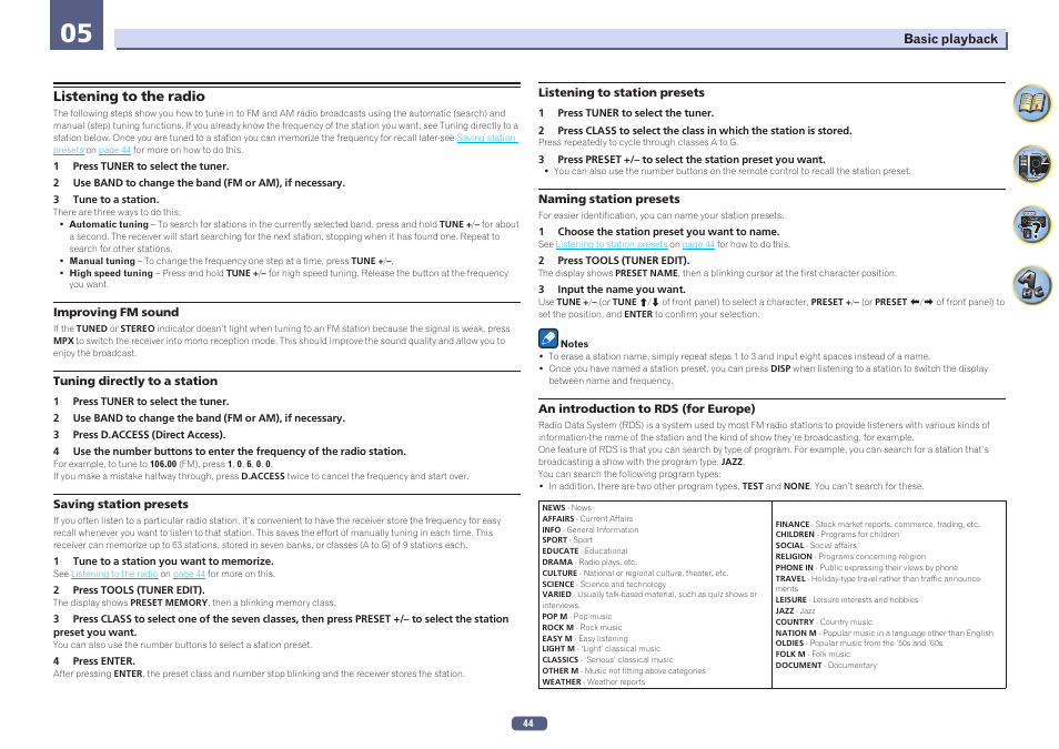 Listening to the radio | Pioneer VSX-923-S User Manual | Page 44 / 115