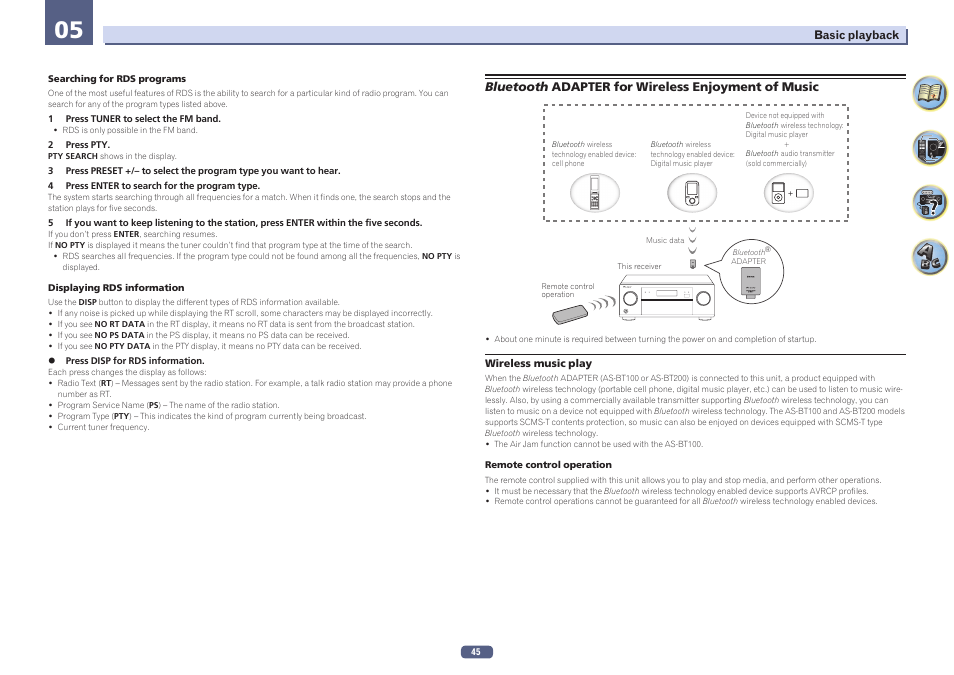 Bluetooth adapter for wireless enjoyment of music | Pioneer VSX-923-S User Manual | Page 45 / 115