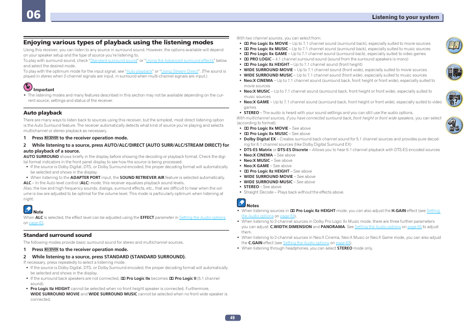 06 listening to your system | Pioneer VSX-923-S User Manual | Page 49 / 115