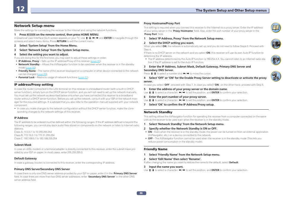 Network setup menu | Pioneer VSX-923-S User Manual | Page 86 / 115