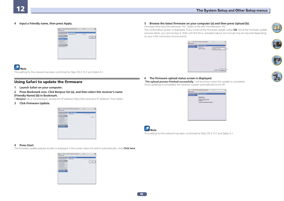 Using safari to update the firmware | Pioneer VSX-923-S User Manual | Page 90 / 115