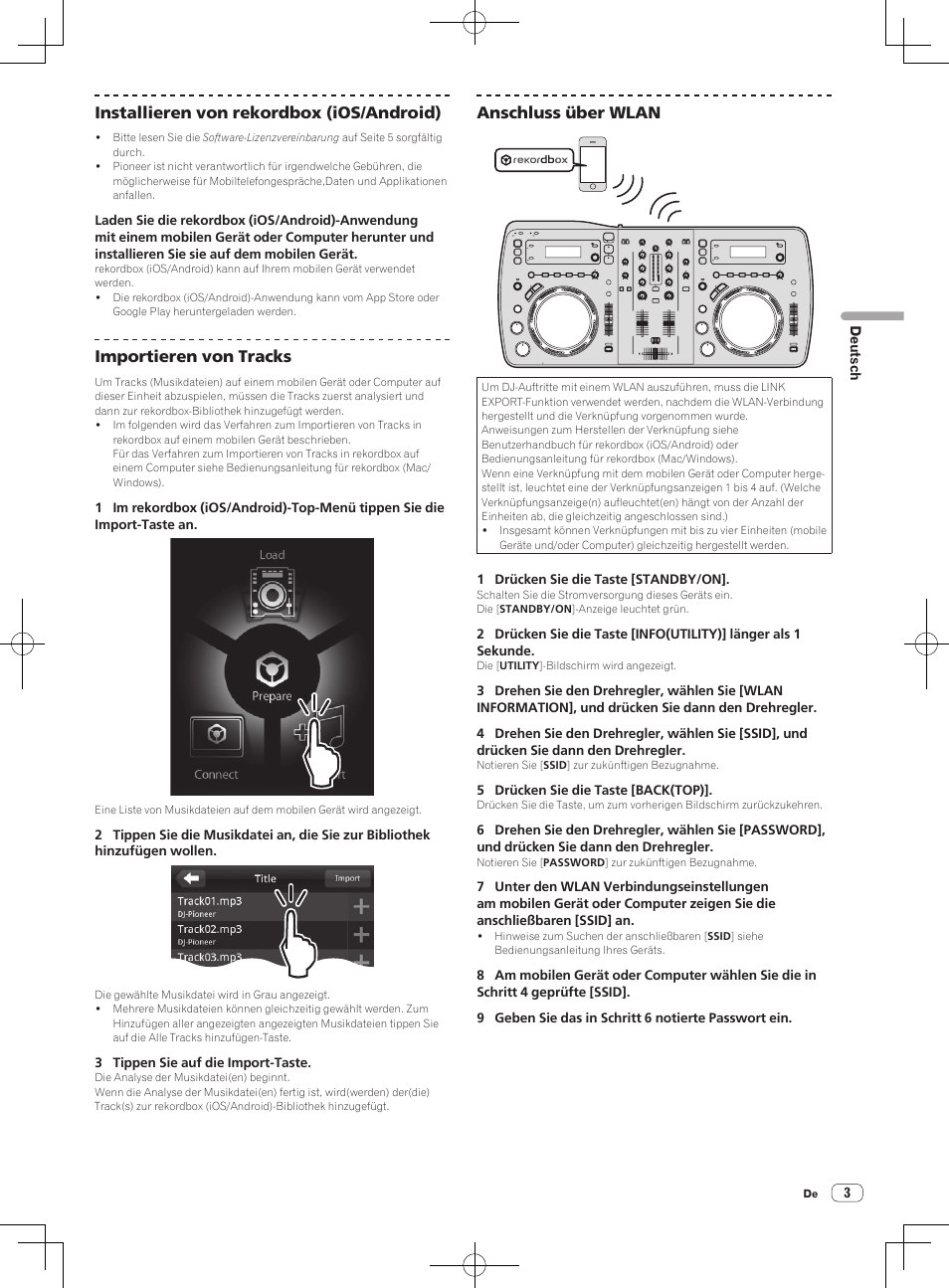 Installieren von rekordbox (ios/android), Importieren von tracks, Anschluss über wlan | Pioneer XDJ-AERO User Manual | Page 15 / 60
