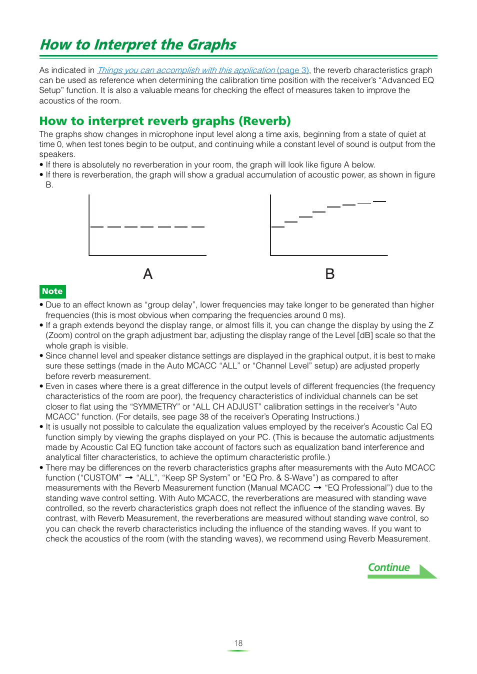 How to interpret the graphs, How to interpret reverb graphs (reverb), Continue | Pioneer VSX-LX51 User Manual | Page 18 / 37