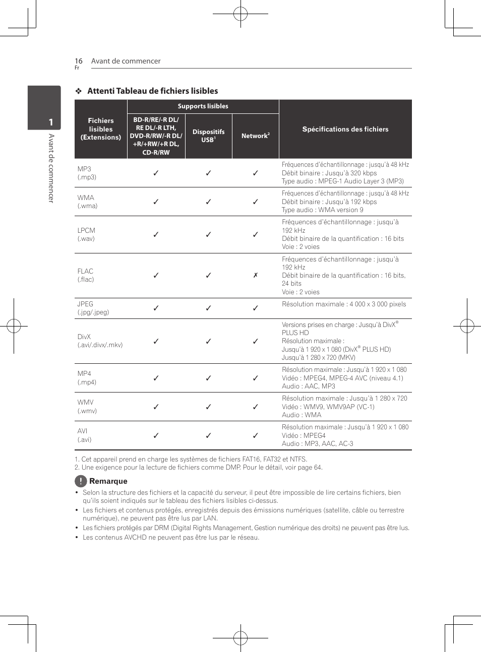 Attenti tableau de fichiers lisibles | Pioneer BCS-727 User Manual | Page 112 / 588